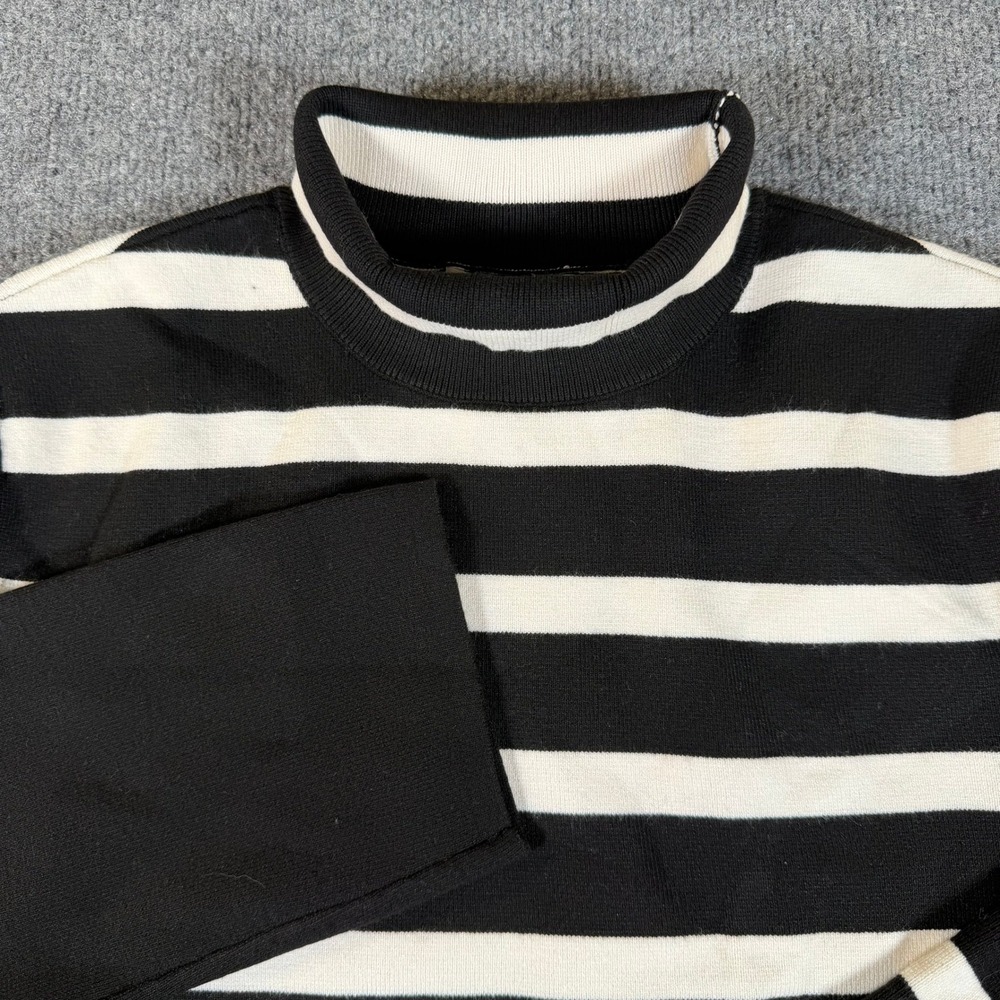 H&M Striped Turtleneck Sweater Womens XS Black White Long Sleeve Knit Top #3513